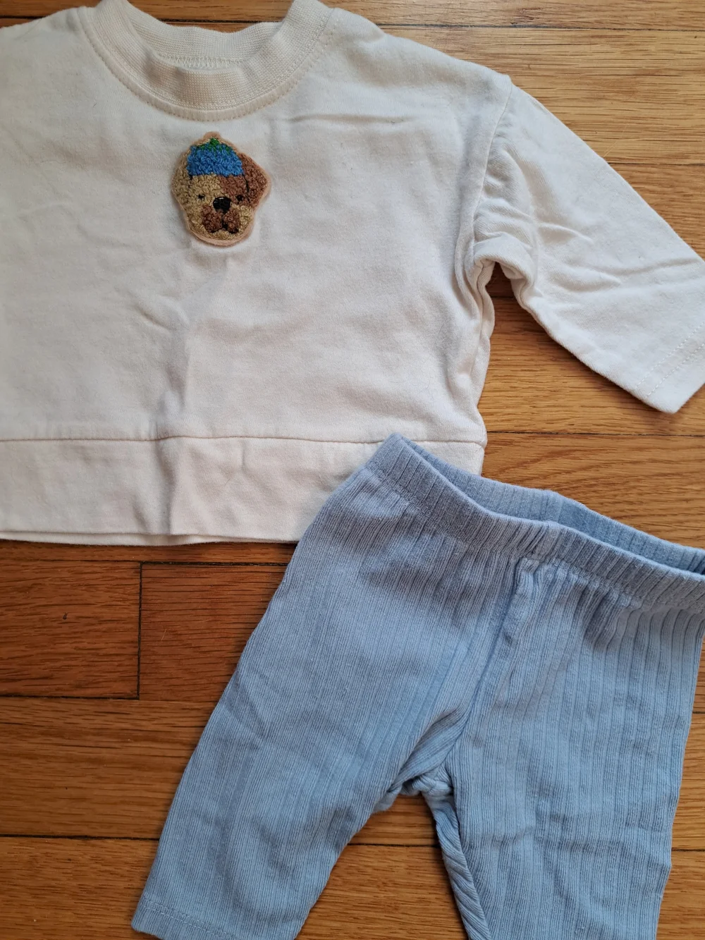Carter's Cream Top with Blue Bear Patch and Light Blue Pants